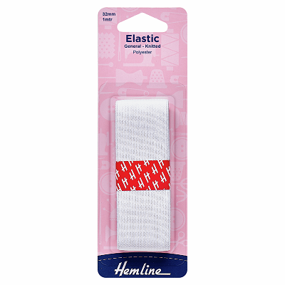 H620.32 General Purpose Knitted Elastic: 1m x 32mm: White 